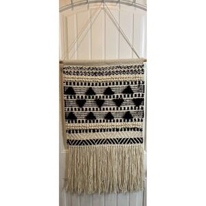 Boho Woven Wall Hanging Tapestry Neutral Macrame Fringe Rustic Home Decor